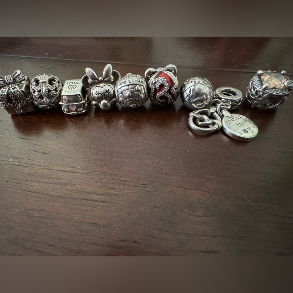 Pandora Silver and Red Charm Bracelet